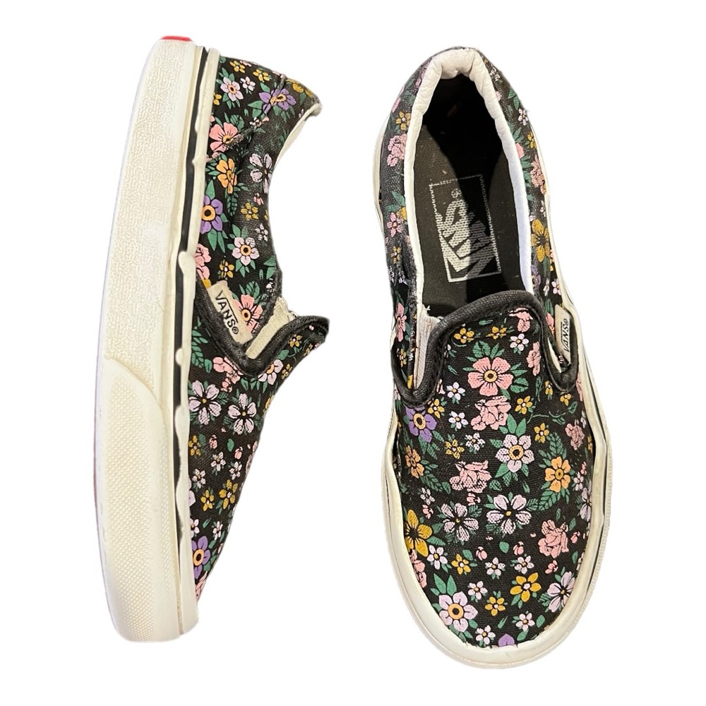 Vans Kids Floral Slip-On Sneakers - Black and Multicolor